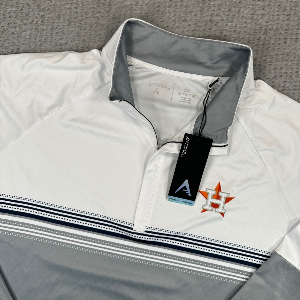 Houston Astros Antigua 1/4 Zip Pullover Mens 2XL Bender White Gray Striped NEW
